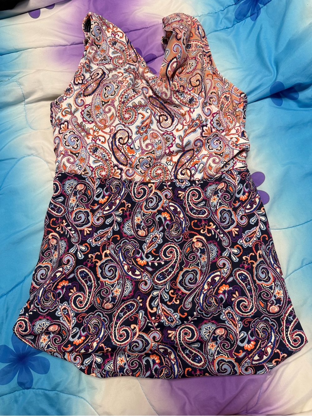 Lands’ End Tummy Control Surplice Wrap Swim Dress Paisley
